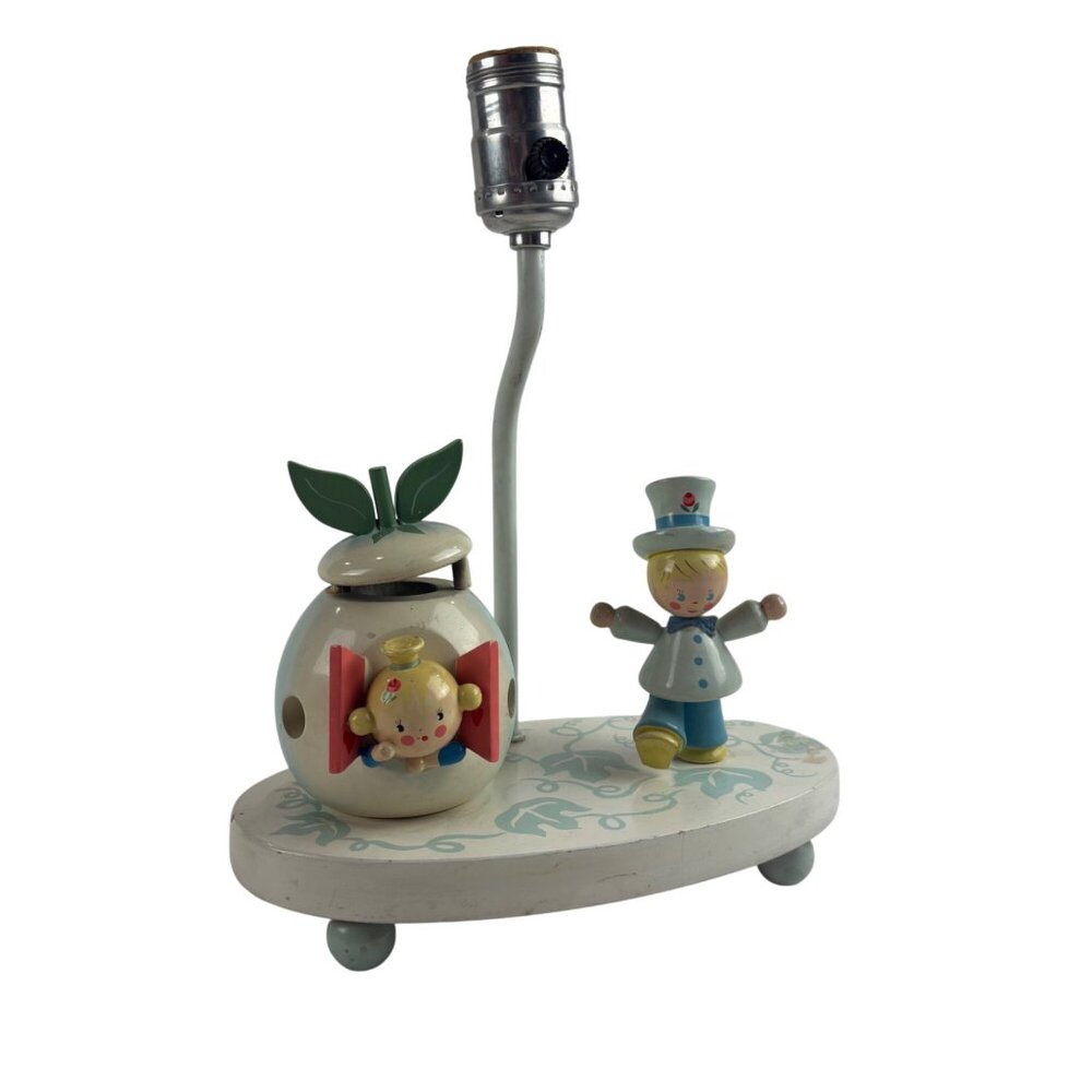 Vintage 50s Kids Lamp Child Bedroom Decor Wooden Pastel Nursery Rhyme - Picture 2 of 14